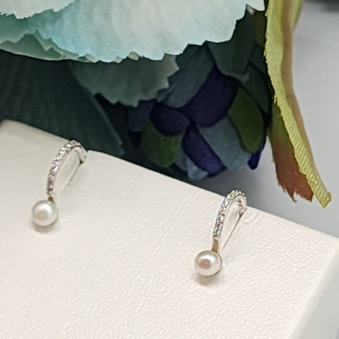 Sterling Silver CZ hoop with peral stud Earrings