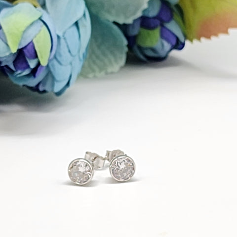 Sterling Silver Circle CZ Stud Earrings