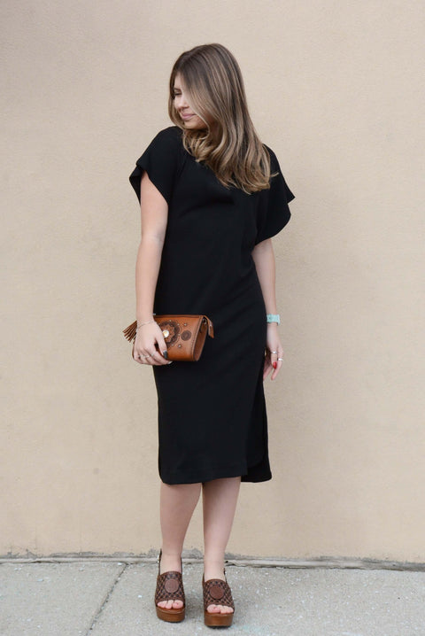 black athleisure dress Lillie's Black V-Neck Athleisure Dress